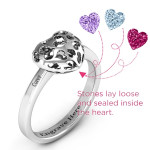 Yaffie ™ Custom Made Personalised Heart Cutout Petite Caged Hearts Ring - Featuring Classic Engravings Band