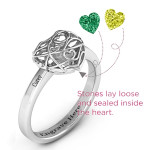 Yaffie ™ Custom Made Petite Caged Hearts Ring with Classic Band - Personalised and Encased in Love