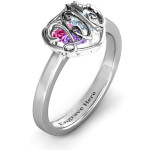 Yaffie ™ Custom-Made Petite Caged Hearts Ring with Classic Band - Personalised for 2015
