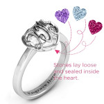 Yaffie ™ Custom-Made Petite Caged Hearts Ring with Classic Band - Personalised for 2015
