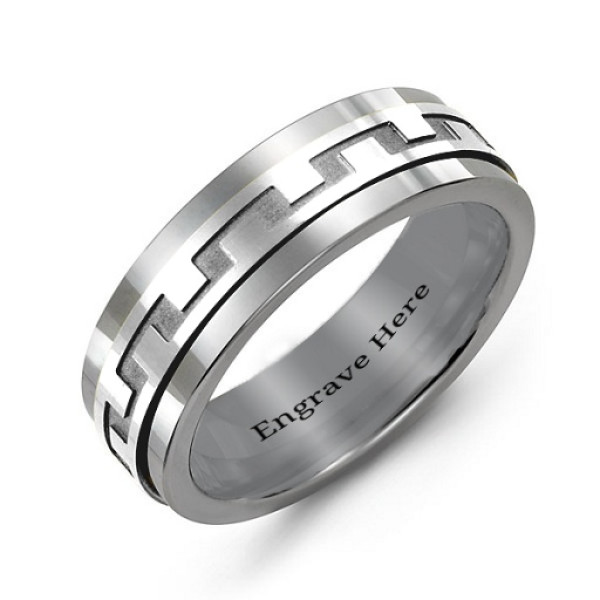 Yaffie ™ Customised Modern Tungsten Band Ring for Men with Intricate Personalization Details
