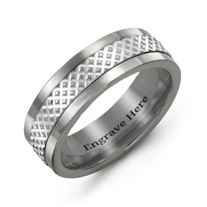 Yaffie ™ Custom-Made Men Tungsten Ring with Mesh Inlay - Personalised Design