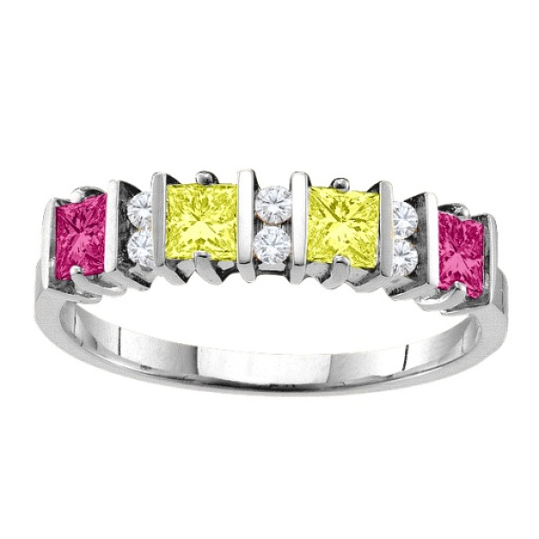 Yaffie ™ Custom-Made Personalised Princess Cut Stone Ring with Accents - Featuring 26 Stones and Echo Design.