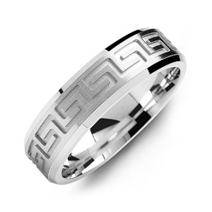 Yaffie ™ Custom-Made Men Ring with Personalised Greek Key Eternity Groove and Grooves