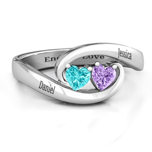 Yaffie ™ Custom-Made Personalised Pair of Hearts Ring
