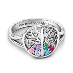 Yaffie ™ Customised 6 Stone Family Tree Ring - Personalised with "Always Around Love"
