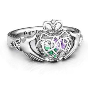 Yaffie™ Custom Made Personalised Caged Hearts Celtic Claddagh Ring