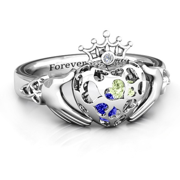 Yaffie ™ Custom Made Personalised Claddagh Ring with Caged Hearts
