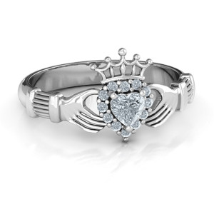 Yaffie ™ Custom-Made Personalised Claddagh Ring with Halo Design