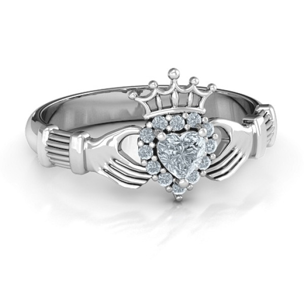 Yaffie ™ Custom-Made Personalised Claddagh Ring with Halo Design