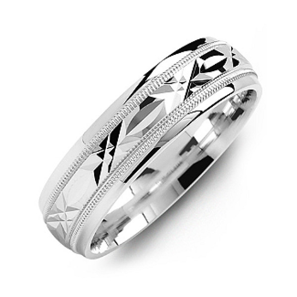 Yaffie ™ Custom Personalised Men Ring with Diamond Cut Pattern in Classic Style