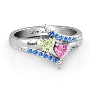 Yaffie ™ Customised Diagonal Dream Ring Featuring Heart Stones for Personalization