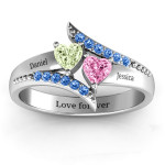 Yaffie ™ Customised Diagonal Dream Ring Featuring Heart Stones for Personalization