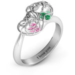 Yaffie ™ Custom Made Double Heart Cage Ring with 16 Heart Shaped Birthstones - Personalised for You