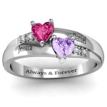 Yaffie ™ Custom Made Double Heart Gemstone Ring with Accents - Personalised for You