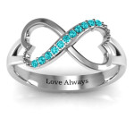 Yaffie ™ Custom-Made Personalised Double Heart Infinity Ring with Accents