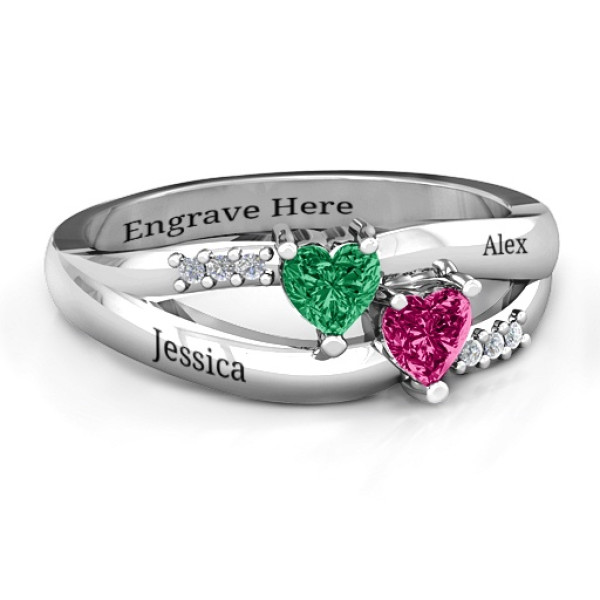 Yaffie ™ Custom-Made Dual Hearts Ring with Accents, Personalised