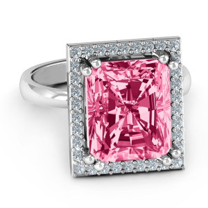 Custom-made Yaffie ™ Emerald Cut Statement Ring with Halo - Personalised