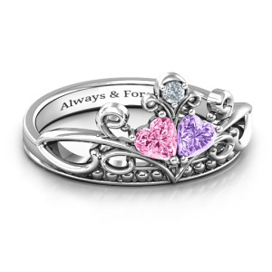 Yaffie™ Custom-Made Personalised Double Heart Tiara Ring - Enchanting Forever