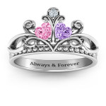 Yaffie™ Custom-Made Personalised Double Heart Tiara Ring - Enchanting Forever