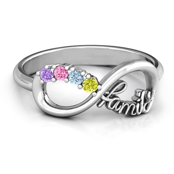 Yaffie ™ Custom-Made Infinite Love Personalised Family Ring with Stones