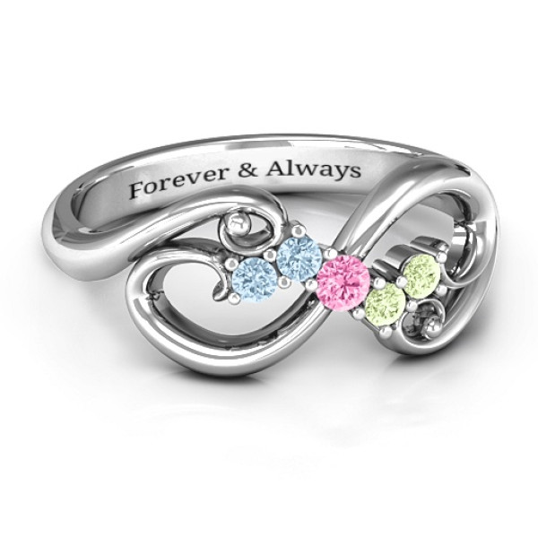 Yaffie ™ Custom-Made Personalised Infinity Ring with Gemstones, Featuring Beautiful Flourish Design