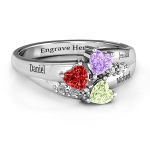 Yaffie ™ Custom-Made Personalised Heart Cluster Ring with Accent Stones
