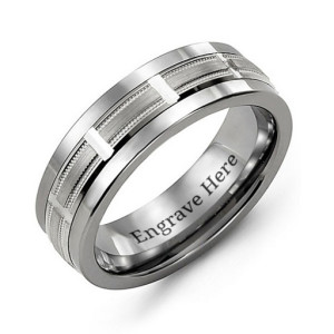 Customised Beveled Edge Men Ring - Yaffie ™ Personalised Horizontal Cut