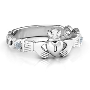 Personalised Infinity Claddagh With Side Stones Ring - Custom Made By Yaffie™