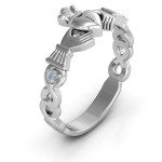 Yaffie ™ Custom-made Personalised Infinity Claddagh Ring with Side Stones for Optimal Personalisation.