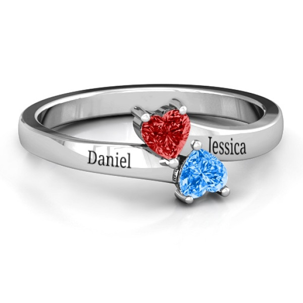 Yaffie ™ Customised Inverted Twin Heart Ring - Personalised with Your Own Touch