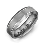 Yaffie™ Customised Men Tungsten Ring with Brushed Center and Beveled Edge - Personalised Design