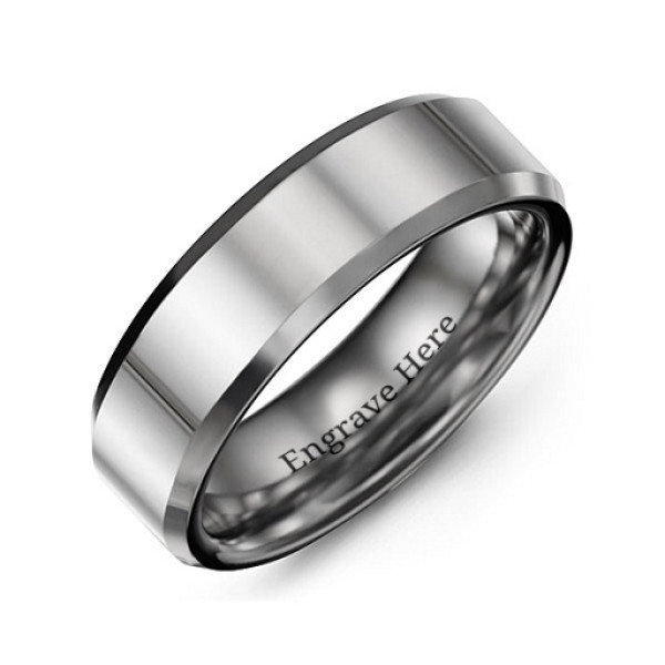 Yaffie ™ Custom Made Polished Tungsten Ring with Beveled Edge for Men - Personalised