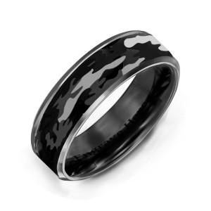 Yaffie ™ Custom-Made Men Black Camouflage Tungsten Ring with Personalization