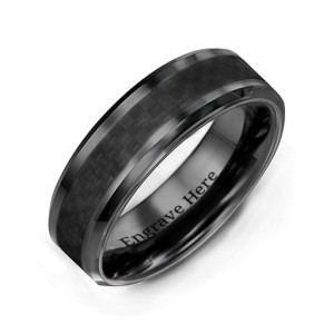 Yaffie ™ Made-to-Order Black Nightfall Ceramic Men Ring with Personalization