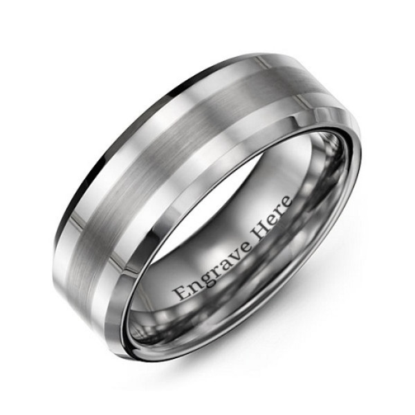 Yaffie ™ Custom Polished Tungsten Ring for Men with Personalised Brushed Centre Stripe