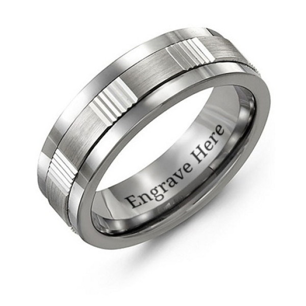 Yaffie ™ Custom Made Brushed Ribbed Tungsten Band Ring for Men - Personalised