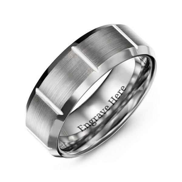 Yaffie ™ Custom-Made Personalised Men Tungsten Ring with Brushed Vertical Grooves and Polished Finish
