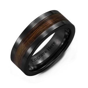 Yaffie ™ Custom Made Personalised Ceramic Ring for Men with Wooden Inlay