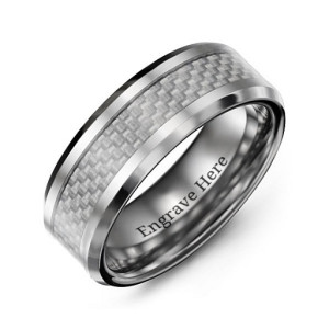 Yaffie ™ Custom-made Polished Tungsten Ring with Clear Carbon Fiber Inlay - Personalised for Men