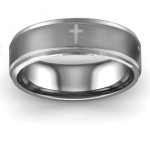 Yaffie ™ Custom-Made Personalised Tungsten Ring for Men with Brushed Centre and Cross Design