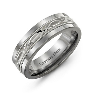 Custom Made Personalised Men Tungsten Band Ring with Cut Out XO Centre - Yaffie ™