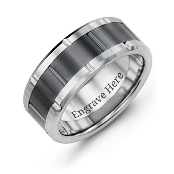 Yaffie ™ Custom Made Personalised Men Grooved Bicolour Tungsten Ring