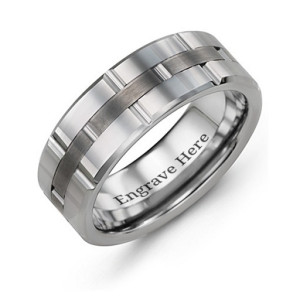 Yaffie ™ Custom Made Personalised Men Tungsten Ring with Grooved Layers