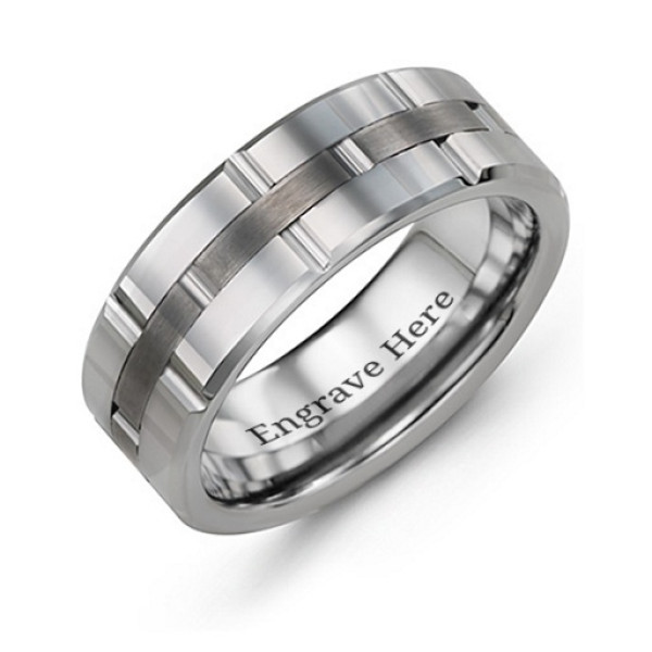 Yaffie ™ Custom Made Personalised Men Tungsten Ring with Grooved Layers