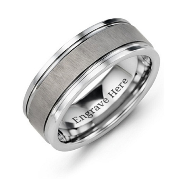 Yaffie ™ Custom Made Grooved Tungsten Ring with Brushed Centre for Men - Personalised