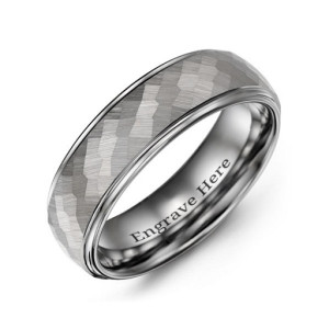 Yaffie™ Custom Made Hammered Center Polished Tungsten Ring for Men - Personalised