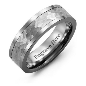 Yaffie ™ Customised Hammered Tungsten Band Ring for Men - Personalised Design