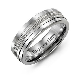 Yaffie™ Custom-Made Modern Tungsten Band Ring with Beaded Center: Personalised for Men
