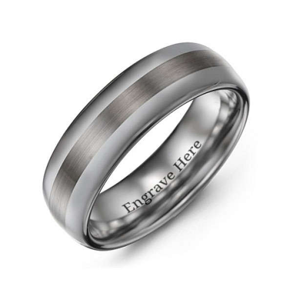 Yaffie ™ Customised Men Tungsten Ring with Brushed Center - Polished Finish - Personalised